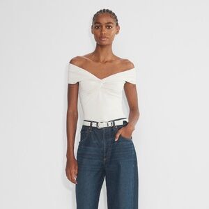 NWOT Aritzia Babaton Light Birch Original Contour Twist Off-shoulder Top